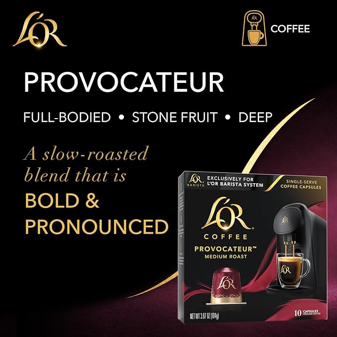 L'OR Coffee Pods, 10 Count Provocateur Medium Roast Blend, Single-Serve Aluminum Coffee Capsules Compatible with the L'OR BARISTA System, 10 count (Pack of 1)