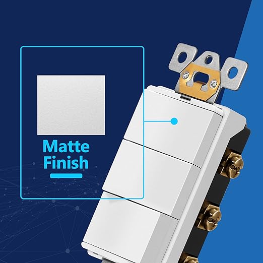 LIDER Minimalist Design Matte Finish Lighted Triple Switch, Combination Frameless Decorator Switch with Locator Light, Ground Terminal, Single Pole, 15A 120-277V, UL Listed, LCS3-1P-W, White