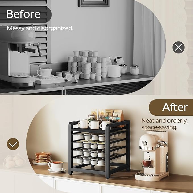 Coffee Pod Drawer Holder, 4 Tier Organizer for K Cup, 80 Pods Capacity, Spacious Storage Rack for K Cup, Space Saving, Easy Assembly, Black KH04BBY1