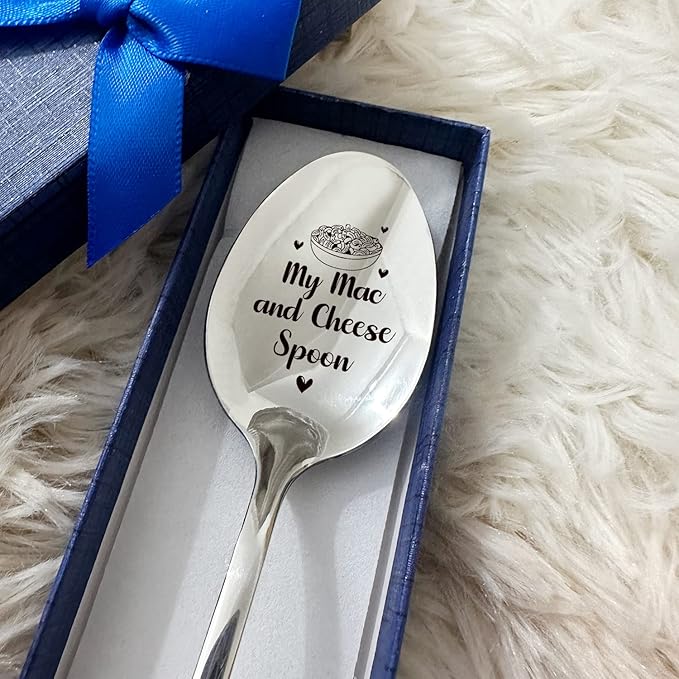 My Mac and Cheese Spoon Funny Engraved Stainless Steel Spoon,Best Coffee Tea Dessert Spoon Gift for Mac and Cheese Lovers Women, Men,Kid,Friends, Sister,Parents Birthday Christmas Gifts
