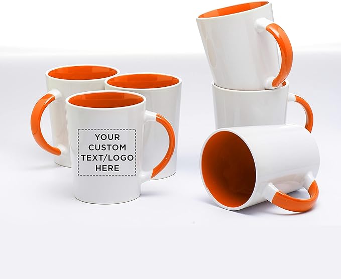 Custom Ceramic Latte Coffee Mugs by Albany 13 oz. Set of 50, Personalized Bulk Pack - Perfect for Coffee, Tea, Espresso, Hot Cocoa, Other Beverages - Orange