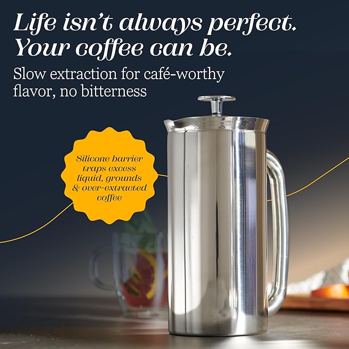 ESPRO P7 French Press Stainless Steel 304 – Patented Double Walled Micro-Filter Insulated French Press Coffee Maker, Grit-Free Brew - Heat Resistant Plastic Free Coffee Maker, Polished (32oz)