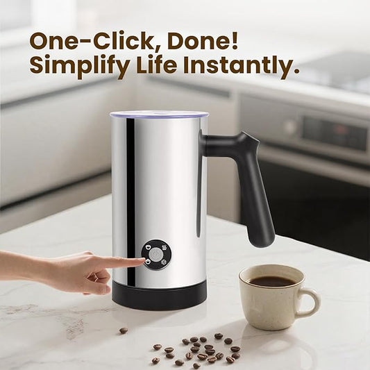 Milk Frother, 4-in-1 Milk Frother and Steamer, 10.6oz Electric Milk Steamer, Automatic Cold and Hot Foam maker for Lattes, Cappuccinos, Ceramic Lining Interior (Polished)