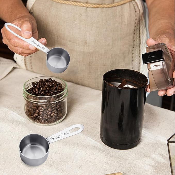 4Pcs 1/8 Cup Measuring Cup, 30ml Scoop, Stainless Steel Measuring Cups, Coffee Scoops, Measuring Scoops Tablespoon Measure Spoon, Short Handle & Long Handle Cooking Measuring Scoop(30ML)