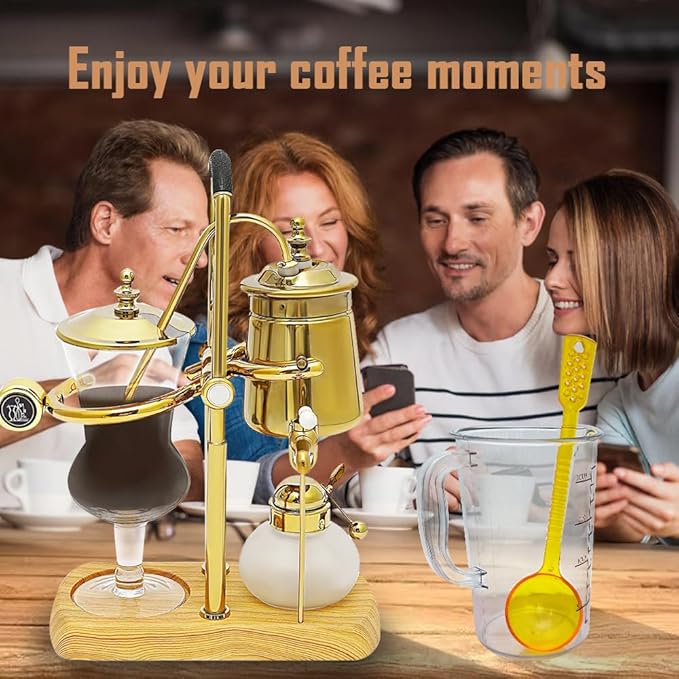 DS&DV Vintage Belgium Pot Luxury Family Balance Syphon Siphon Coffee Maker,Gold Color Belgium Pot for Camping and Traveling Personal Coffee Bar (Gold Coffee Maker)