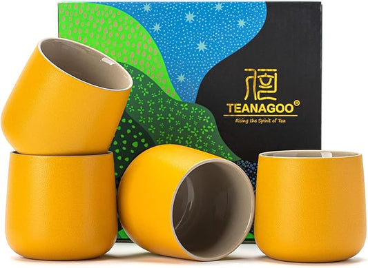 TEANAGOO Japanese Tea Cup, 7.2Oz / 205 ml,Yellow, H18, 4 Pcs/box, Japansese Cups,Chinese Tea Cups, Occupied Japan Tea Cups