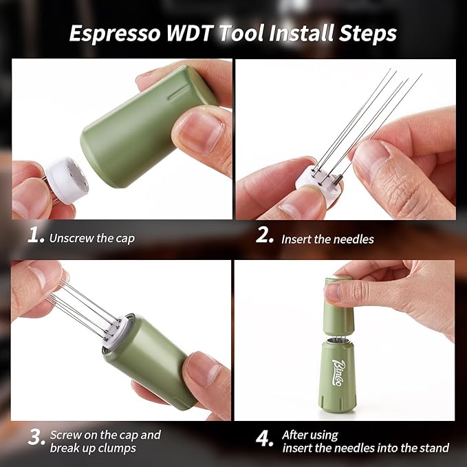 WDT Espresso Distribution Tool - Espresso Stirrer Tool with Stand,Coffee Stirrer Tools for Barista with 0.4mm 8 Needles,Aluminum Alloy Handle