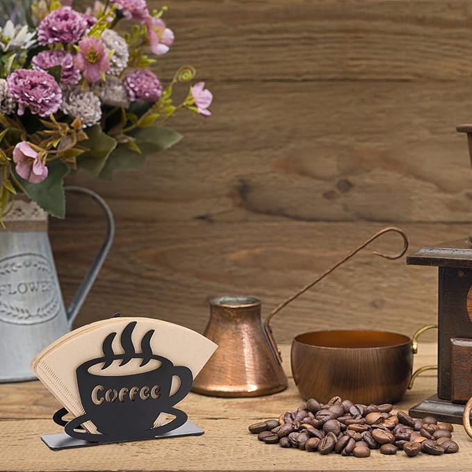 ELLDOO Coffee Filter Holder, Metal Wall Mounted Cone Coffee Filter Storage, Pour Over Coffee Filter Stand Paper Dispenser Rack for Cafe Kitchen Office, Art Decor Coffee Station Accessories