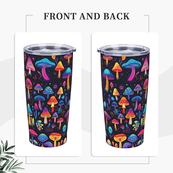 Mushroom Tumbler with Lid and Straw 20oz Coffee Tumblers Leakproof Stainless Steel Travel Mug Vacuum Insulated Cup for Iced and Hot