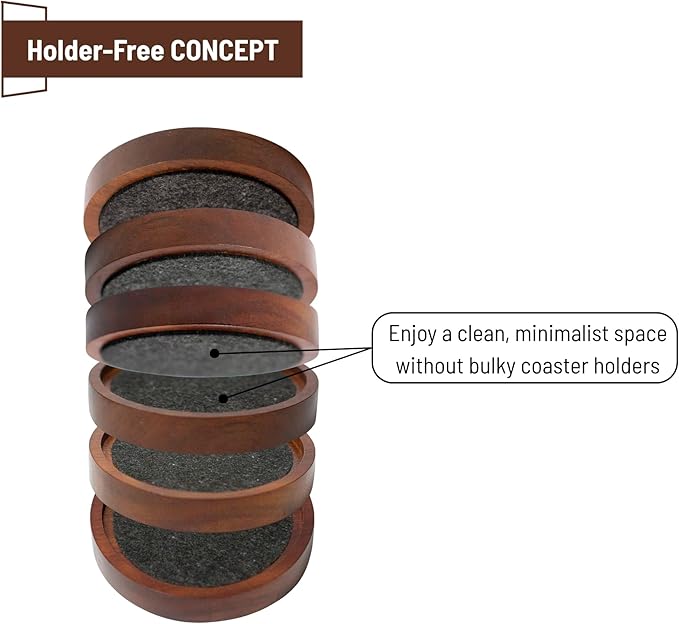 Wooden Coasters with Felt Insert, 4.13 Inch, Set of 6, Absorbent Coasters for Drinks, Absorbent and Insulation Felt Stackable Cup Holders, Absorbent and Heat-Insulated for Coffee Table Decor,