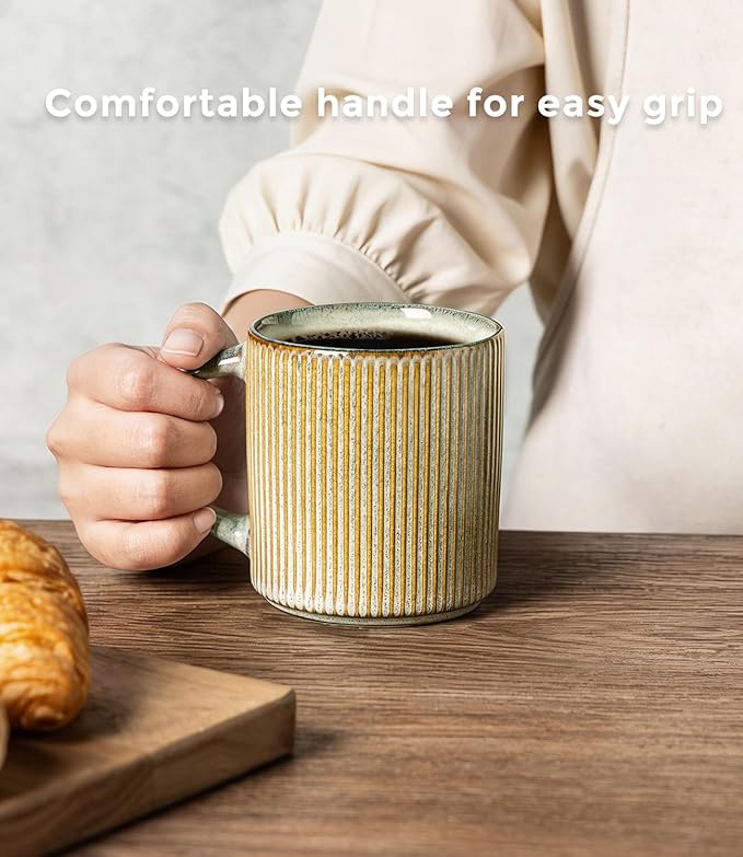 GBhome Coffee Mugs Set for 6, 12oz Coffee Cups with Handle for Man,Woman,Dad,Mom, Stoneware Mugs Sets for Coffee, Latte,Tea, Hot Cocoa, Milk, Dishwasher&Microwave Safe, Desert Sage