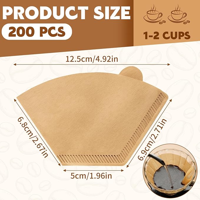 DTFMZOV 200 Count Coffee Filters #1, Disposable Coffee Filters, U Shape Natural Unbleached Coffee Paper Filter for Pour Over and Drip Coffee Maker, Suitable for Home Coffee Shop (1-2 Cup)