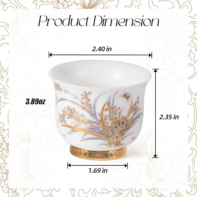 KAMMAK Ceramic Tea Cups Small, Cute Vintage Coffee Cup Set of 2, Porcelain Teacups Espresso Mug, 3.9oz Hand Painted Chinese Afternoon Tea Party Mugs, Birthday Gift for Women Men, Reversible