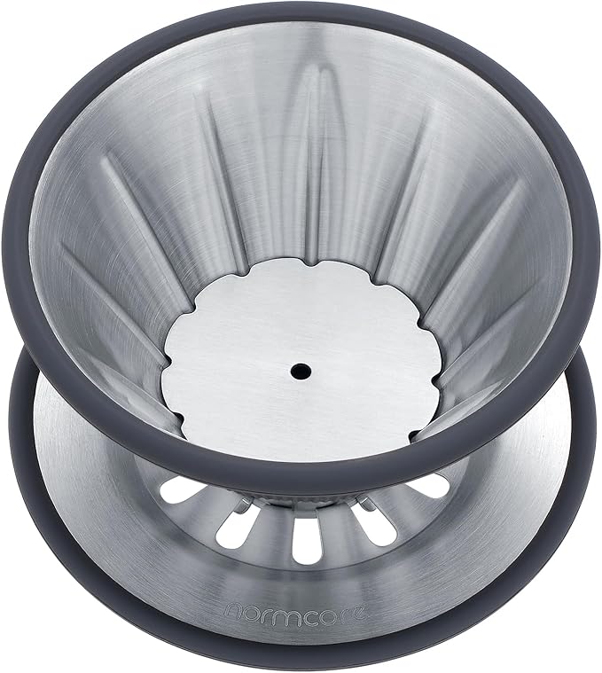 Normcore 2-in-1 Pour Over Filter Dripper, Single Cup Travel Coffee Dripper, Reusable Metal Filter Brewer for Cone or Flat Paper Filters, 304 Stainless Steel, Silver
