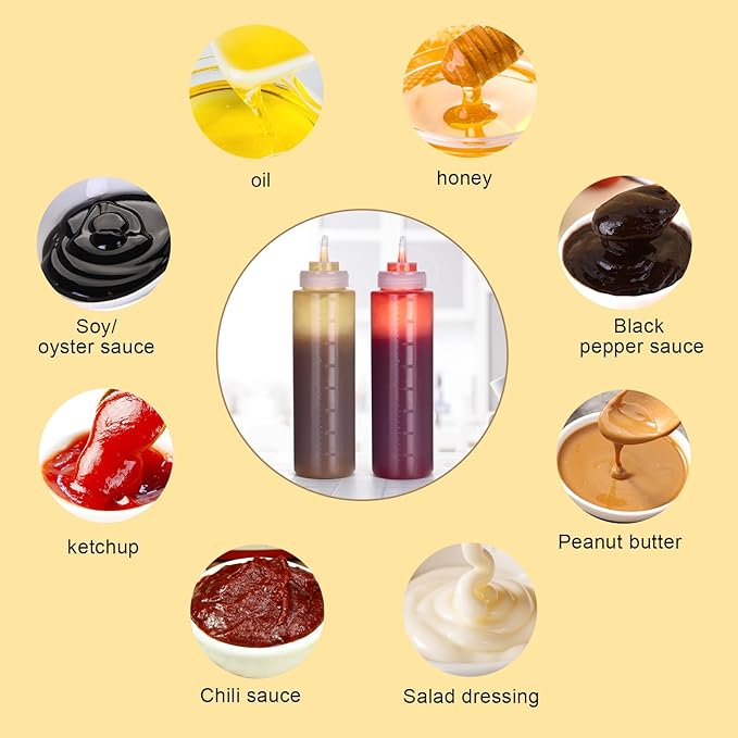 Katfort Squeeze Bottles for Sauces 2 Pack, 27 Ounce 800ml Plastic Dressing Squirt Bottles with Cap Lids, Condiment Bottle for Liquids BBQ Dressing Pancake Art Dispenser