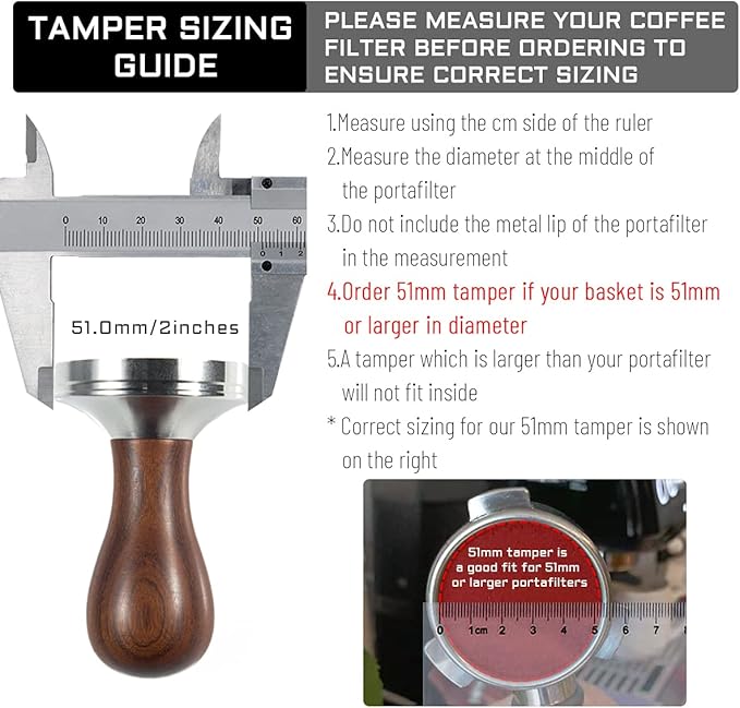 USEAMIE Coffee Tamper Espresso Press with Tamper Mat 304 Stainless Steel Flat Base Wooden Handle for Coffee Grounds Barista Espresso Machines Accessory (51MM)