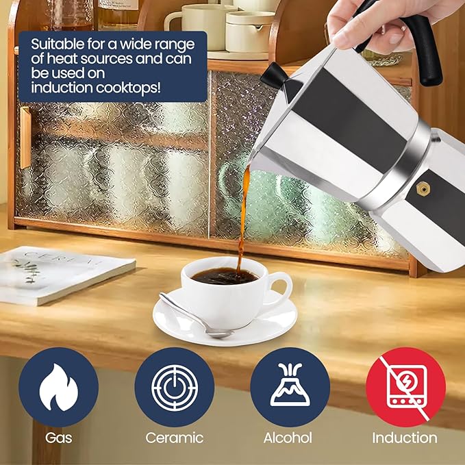 9 Cup Moka Pot Aluminum 450ml Italian Coffee Maker Stovetop Espresso CoffeeMakers Mocha Pot Percolator for Electric Ceramic Stove Classic Greca Cafe Makers Portable for Easy Brewing
