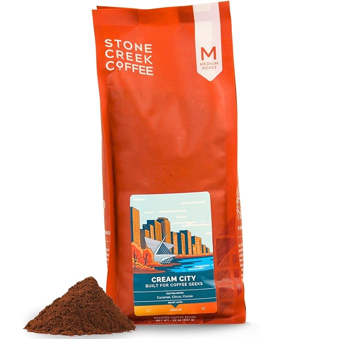 Stone Creek Coffee Medium Roast Ground Coffee – 2 LB (Pack of 1) – Specialty Smooth and Sweet Fresh Roasted Coffee Beans with Fruity/Chocolate Tasting Notes, Cream City