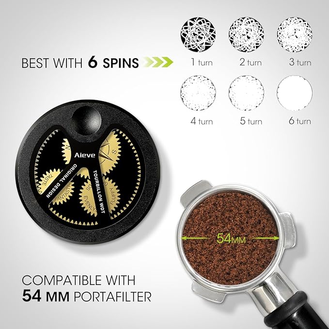 Aieve 54mm Spirographic WDT Tool Espresso, Metal Espresso Distribution Tools with Heavy-duty Stand for Barista, 0.4mm x 9 Needles Geared Spinning Aluminum Coffee Stirrer, 54mm