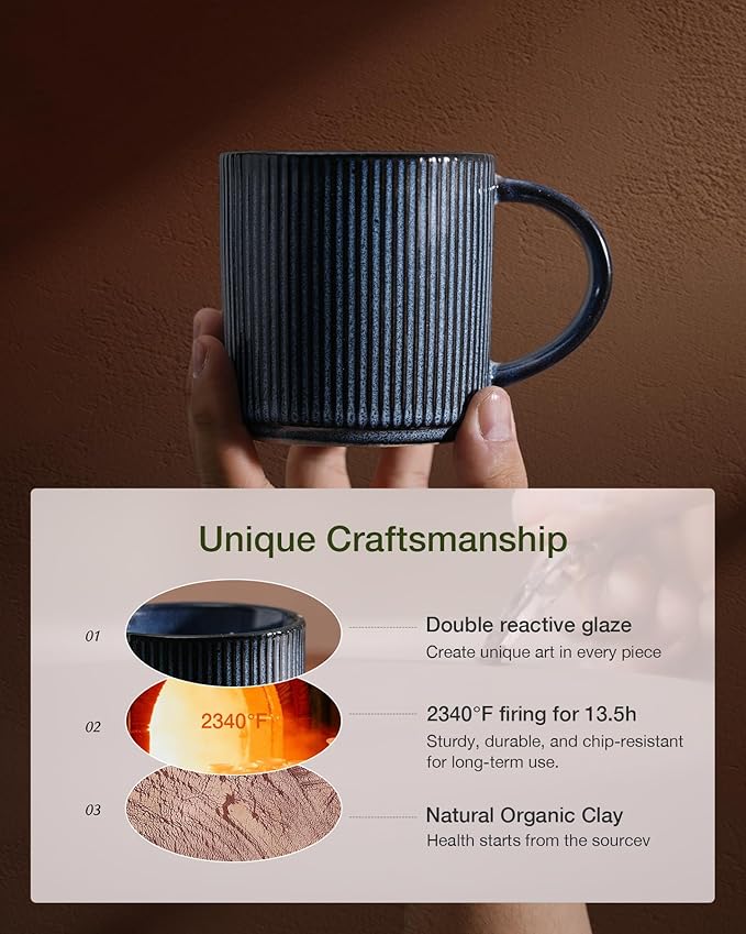 famiware Coffee Mug Set for 8, Star 12 oz Catering Mugs Cup Set with Handle for Coffee, Tea, Cocoa, Milk - Ceramic Stoneware Drinkware Set, Nebulas Blue
