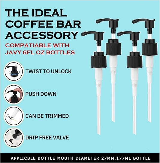 Syrup Pump for Javy Coffee Concentrate 6fl oz, 4 Pack Syrup Pump Dispenser Compatiable with Javy Protein Coffee Concentrate for 177ml Bottle, Replaces Measuring Spoon