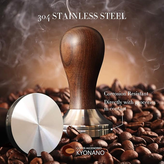 KYONANO Espresso Accessories - 51mm Coffee Tamper - Espresso Tamper 51mm - Espresso Press Tamper- Espresso Hand Tamper with Stainless Steel Base and Chacate Preto Wooden Handle