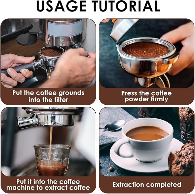 51mm Pressurized Filter Basket 2 Cups Stainless Steel for Espresso Semi-Automatic Coffee Machine, Double Layer Portafilter for Americano Cappuccino Barista