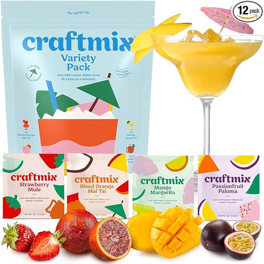 Craftmix Variety Pack Cocktail & Mocktail Drink Mixer, Skinny Mixes - Water Flavoring Packets - Made With Real Fruit - Vegan Low-Carb, Low-Sugar, Non-GMO, Dairy Free, Gluten Free, 12 Pack