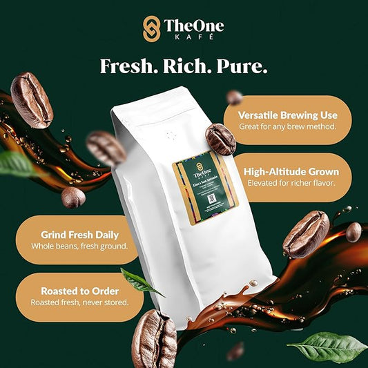 TheOne Kafé Guatemala Dark Roast Whole Bean Coffee – Organic, Single Origin, Premium Specialty Coffee, Ethically Sourced, Smooth & Rich Flavor – Fresh Roasted for Espresso, Drip, Pour Over – 5 lbs