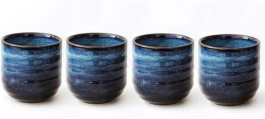 Japanese Style Ceramic Tea Set, Tea Cup, Coffee Cup, Yerba Mate Set, Ceramic Mate Cup Set of 4 (blue)