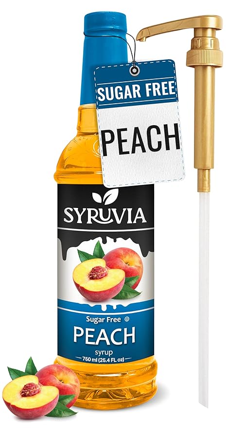 Syruvia Sugar-Free Peach Syrup, Flavored Syrup for Drinks, Cocktails, Lemonades, Iced Teas, and Desserts – 25.4 fl oz, With Pump