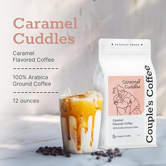 Couple’s Coffee Flavored Ground Coffee | Caramel Flavored Coffee | Gives Back to Military Families | Caramel Cuddles | Made with 100% Arabica Beans | 12oz