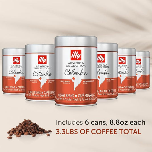 illy Whole Bean Coffee, Colombia Single Origin Medium Roast, 100% Arabica, Premium Italian Coffee, Ideal for Espresso, Drip, Moka and French Press Brewing, 8.8oz, 6 Pack