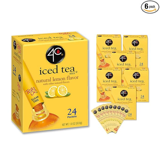 4C Powder Drink Mix Packets, Lemon Tea, 24 Count, Singles Stix On the Go, Refreshing Sugar Free Water Flavorings (Lemon Tea, 24 Count (Pack of 6))