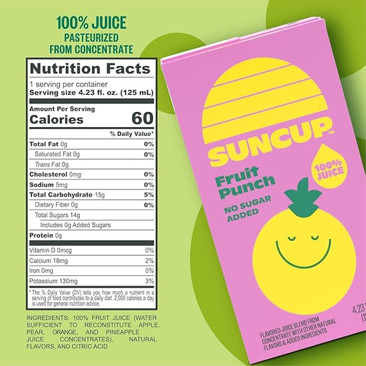 SunCup Juice - Fruit Punch (40 Pack) 4.23 oz Juice Box with Straw | 100% Fruit Punch Blend for Kids, Bulk Pack for School Lunches, Snacks, Parties, Classrooms, Home Use, Sports, and On-the-Go Drinks