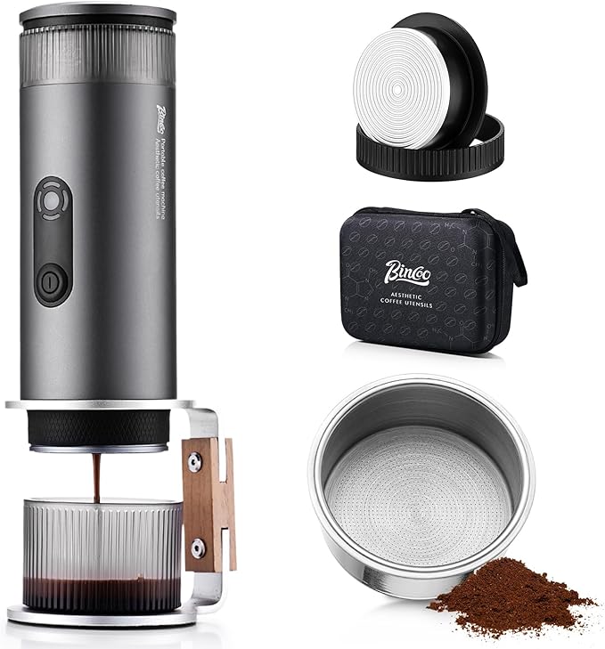 Portable Espresso Maker, Award-Winning & One-Touch Puck Ejection, Hot and Cold Brew, Complete Kit with Stainless Steel Double Shot Portafilter, Stand & Case, Self-Heating Machine for Travel, H1pro