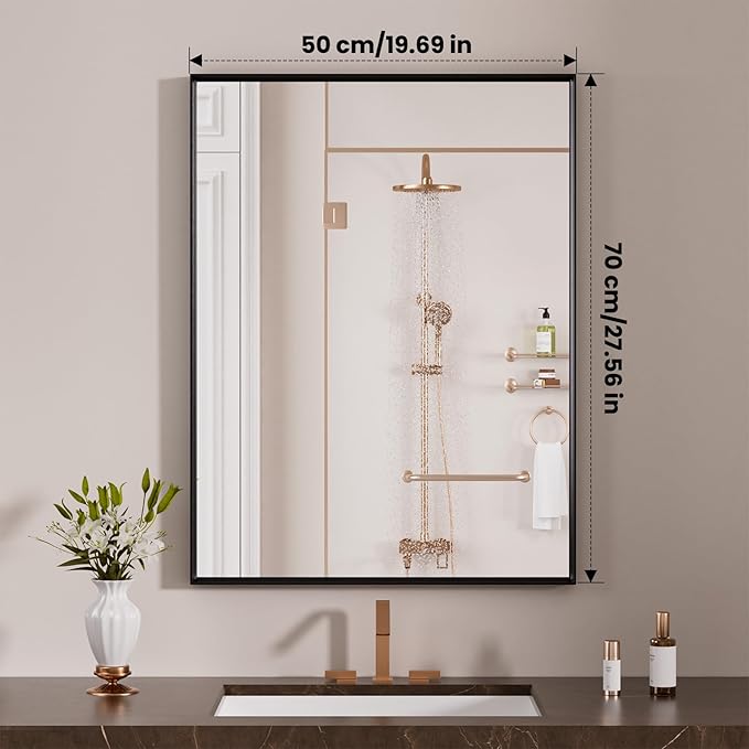 LOAAO Black Bathroom Mirror 20"X28" for Wall, Rectangle Bathroom Vanity Mirror, Hangs Vertically or Horizontally, Easy to Install, Modern Design