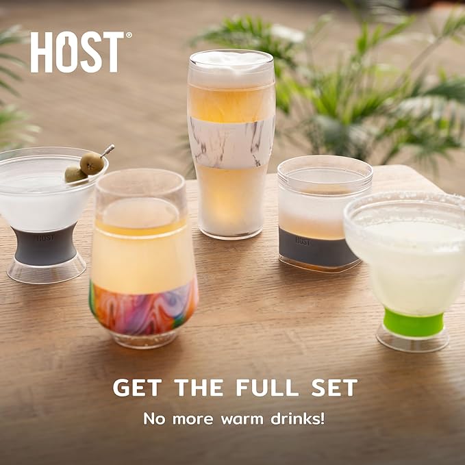 HOST Freeze XL Cooling Cup in Double Walled Insulated Freezable Drink Chilling Tumbler with Freezing Gel, 12 Ounces - Set of 4