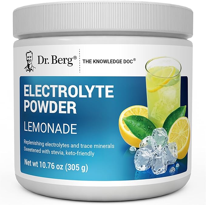 Dr. Berg Zero Sugar Hydration Keto Electrolyte Powder - Enhanced w/ 1000 mg of Potassium & Real Pink Himalayan Salt (NOT Table Salt) - Lemonade Flavor Hydration Drink Mix Supplement - 50 Servings
