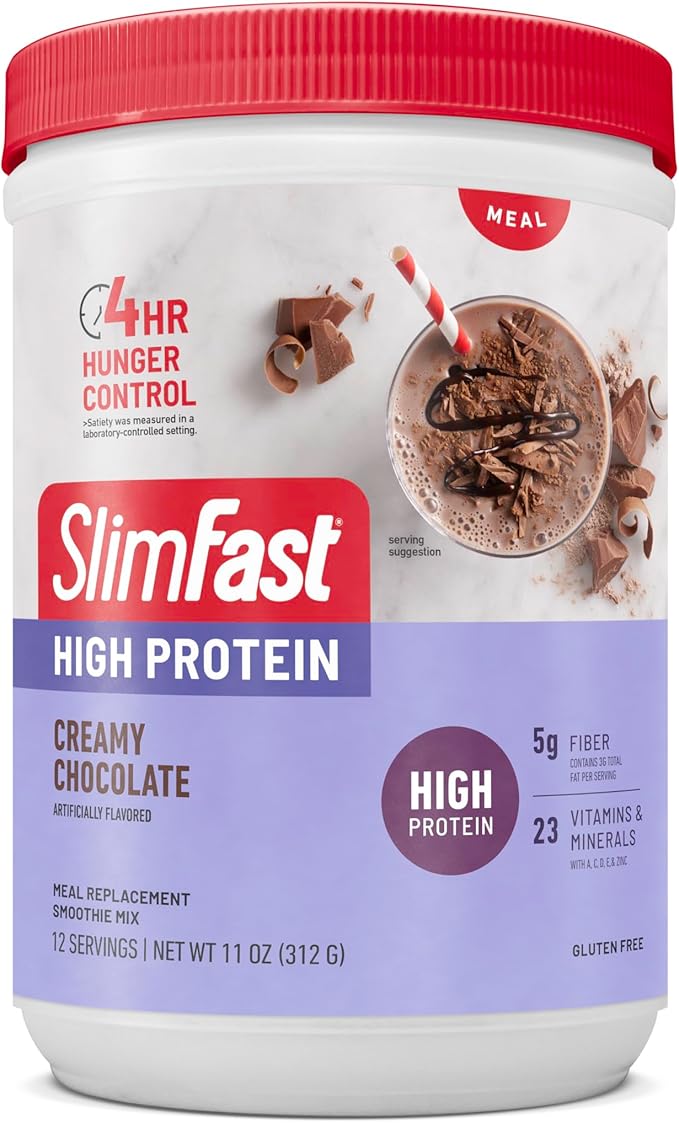 SlimFast High Protein Meal Replacement Shake Powder, 12 Servings (Pack of 2), Advanced Nutrition Smoothie Mix, Digestive Support, Gluten Free, Creamy Chocolate, 20g of Protein (Packaging May Vary)