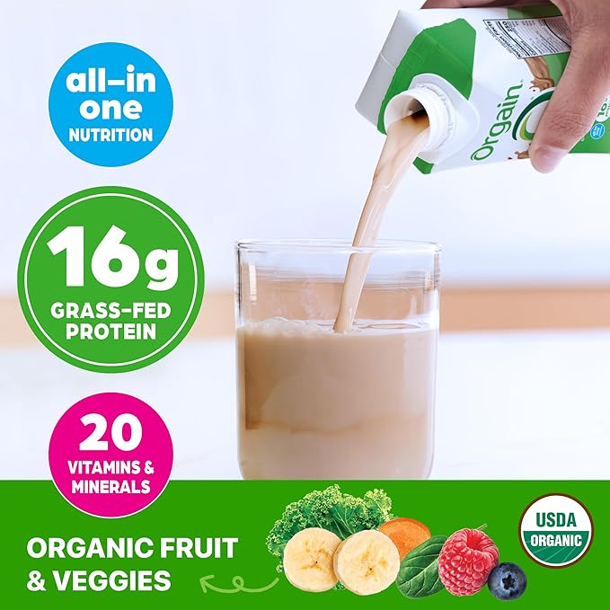 Orgain Organic Nutritional Protein Shake, Iced Café Mocha - 16g Grass Fed Whey Protein, Meal Replacement, 20 Vitamins & Minerals, Fruits & Vegetables, Gluten Free, Non-GMO, 11 Fl Oz (12 Pack)