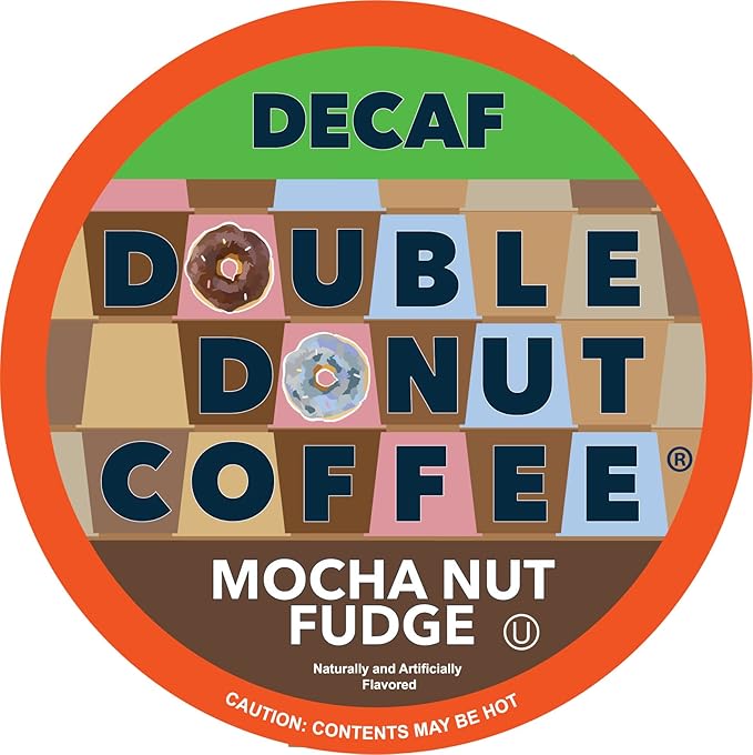 Double Donut Mocha Nut Fudge Medium Roast Flavored Decaf Coffee Pods for Keurig K-Cup Makers from Double Donut, 96 Capsules