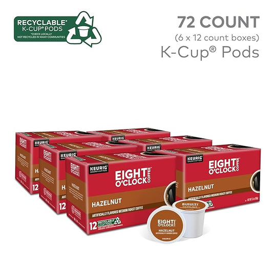 Eight O'Clock Coffee Hazelnut, Single-Serve Coffee K-Cup Pods, Medium Roast, 72 Count