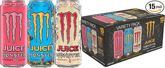 Monster Energy Juice Monster Variety Pack, PPMLPP, Energy Drink, 16 Ounce | Energy + Juice, Pack of 15