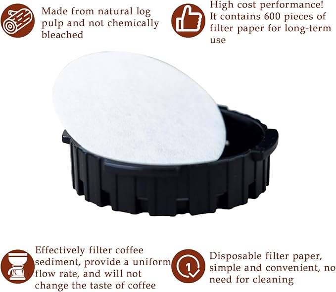 600Pcs Replacement Paper Filters, 2.5" Round Coffee Filters Compatible with Aeropress Coffee Maker and Moka Pot, Unbleached Disposable Coffee Filters
