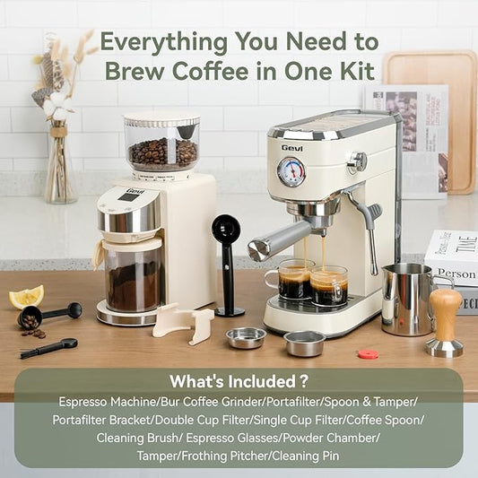 Gevi Espresso Machine 20 Bar with Grinder, Professional Espresso Maker with 35 Precise Grind Settings Burr Coffee Grinders Combos, Super-Automatic Espresso Machines, Ideal for Coffee Lover