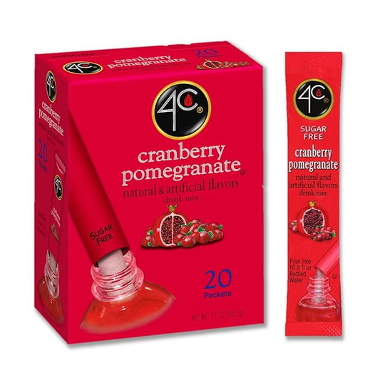 4C Powder Drink Mix Packets, Cranberry Pomegranate 1 Pack, 20 Count, Singles Stix On the Go, Refreshing Sugar Free Water Flavorings