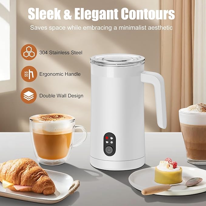 Milk Frother, 4-in-1 Milk Frother and Steamer, 13.5oz/400ml Automatic Hot and Cold Foam Maker and Milk Warmer, Electric Frother for Coffee, Latte, Cappuccino, Macchiato, Matcha(White)