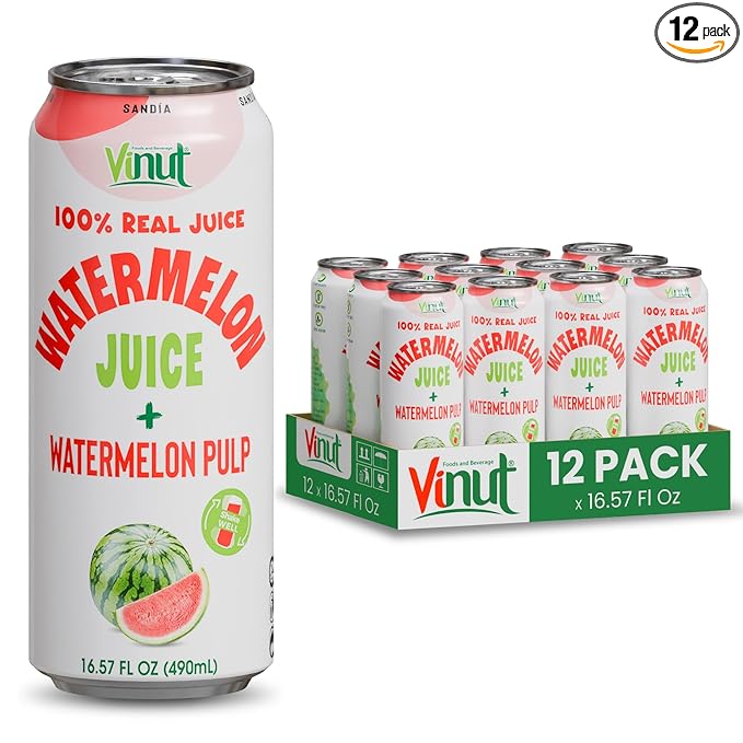Vinut Natural Watermelon Juice Drink with Pulp, (16.57 fl oz, Pack of 12) Real Watermelon Juice, No Sugar Added, Gluten Free, GMO-Free