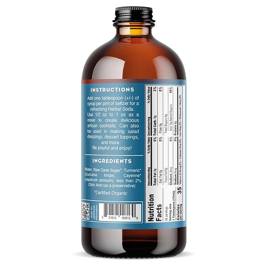 Bluestem Botanicals Organic Spicy Tumeric Simple Syrup, 8 oz, Cocktail and Mocktail Mixer for Drinks, Non-Alcoholic